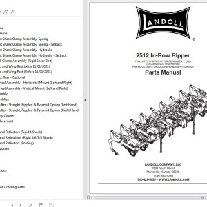 Landoll 2512 In-Row-Ripper Parts Manual F-1039-1221