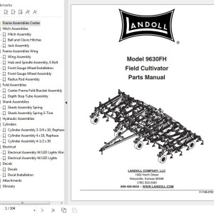 Landoll 9630FH Field Cultivators Parts Manual F-1106-0722