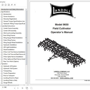 Landoll 9650 Field Cultivators Operator’s Manual F-605-1022