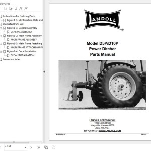 Landoll D5P D10P Power Ditcher Parts Manual F-353-0411