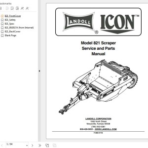 Landoll Icon 821 Scraper Service and Parts Manual F-883-0118