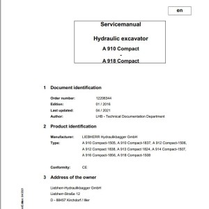 Liebherr A910 - A918 Compact Service Manual 12206344 04.2021