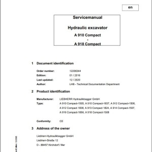 Liebherr A910 - A918 Compact Service Manual 12206344 12.2020