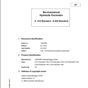 Liebherr A914 - A924 Standard Service Manual 12204305 04.2021
