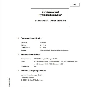 Liebherr A914 - A924 Standard Service Manual 12204305 12.2020