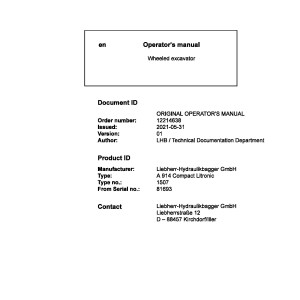 Liebherr A914 Compact Litronic Original Operators Manual 12214638 2021