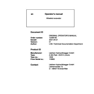 Liebherr A922 Rail SV014 Litronic Original Operators Manual 12269190 2021