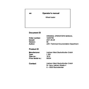 Liebherr L506 Original Operators Manual 12254785 2021