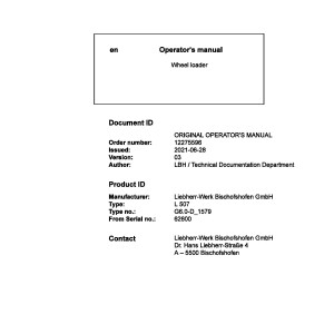 Liebherr L507 Original Operators Manual 12275596 2021