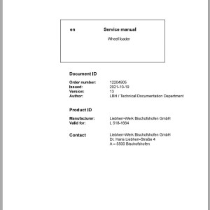 Liebherr L518-1655 Service Manual 12204905 2021