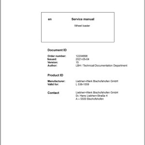 Liebherr L538-1559 Service Manual 12204898 2021