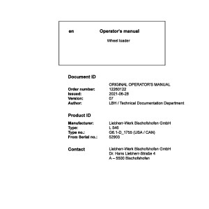 Liebherr L546 Original Operators Manual 12260122 2021