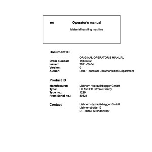 Liebherr LH150EC Litronic Gantry Original Operators Manual 80821 2021