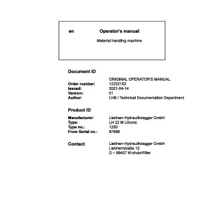Liebherr LH22M Litronic Original Operators Manual 12222152 2021