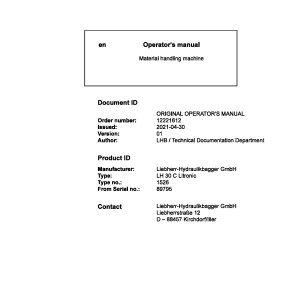 Liebherr LH30C Litronic Original Operators Manual 12221612 2021