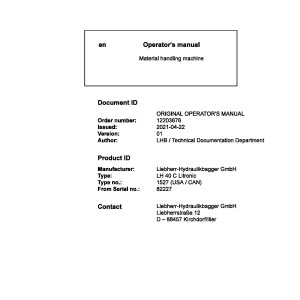 Liebherr LH40C Litronic Original Operators Manual 12203676 2021