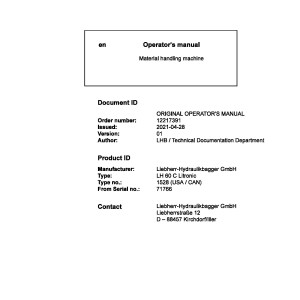 Liebherr LH60C Litronic Original Operators Manual 12217391 2021