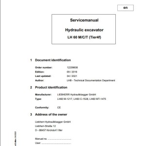 Liebherr LH60M LH60C LH60T Service Manual 12209608 04.2021