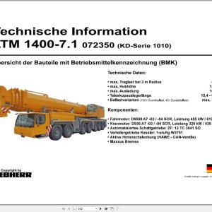 Liebherr LTM 1400-7.1 Outline Of Components BMK Manual