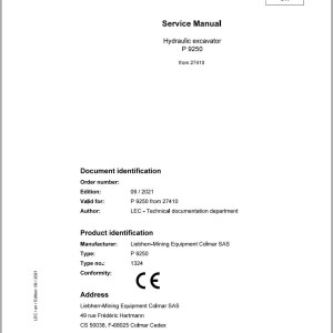 Liebherr P9250 Service Manual 27410 09.2021
