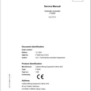 Liebherr P9250 Service Manual 27410 12.2021