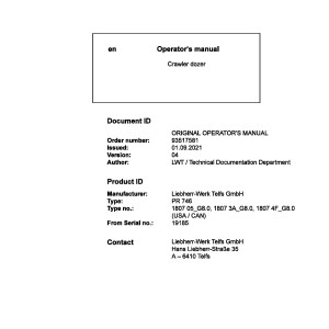 Liebherr PR746 Original Operators Manual 93517581 2021