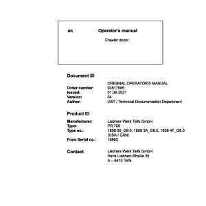 Liebherr PR746 Original Operators Manual 93517585 2021