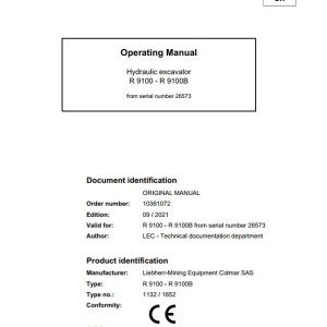 Liebherr R9100 Original Operators Manual 09.2021
