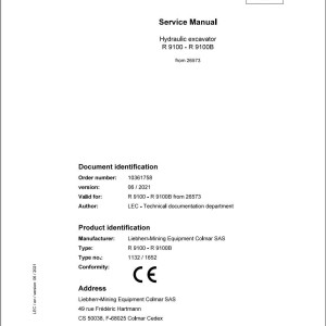 Liebherr R9100 R9100B Service Manual 10361758 06.2021
