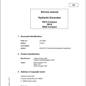Liebherr R914 R918 R920 Compact Service Manual 12214599 11.2021