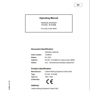 Liebherr R9150 38036 Original Operators Manual 2021