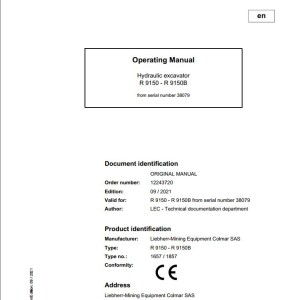Liebherr R9150 38079 Original Operators Manual 2021