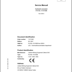 Liebherr R9150 R9150B Service Manual 11211842 09.2021