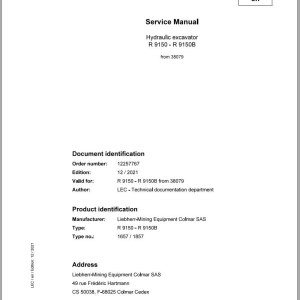 Liebherr R9150 R9150B Service Manual 12257767 12.2021