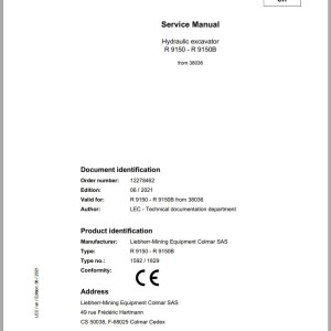 Liebherr R9150 R9150B Service Manual 12278462 06.2021