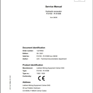 Liebherr R9150 R9150B Service Manual 12278462 09.2021