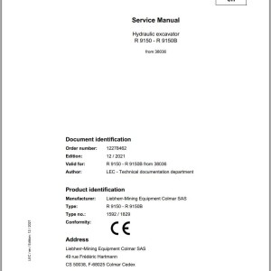 Liebherr R9150 R9150B Service Manual 12278462 12.2021