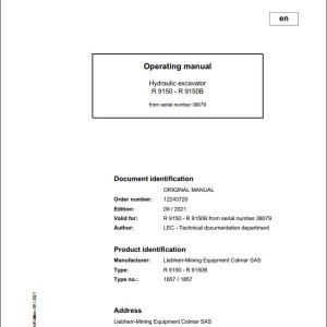 Liebherr R9150-US Original Operators Manual 2021