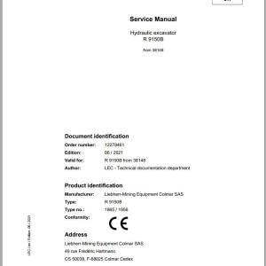 Liebherr R9150B Service Manual 12278461 06.2021