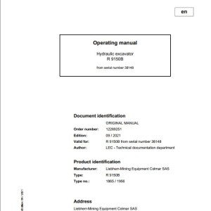 Liebherr R9150B-US Original Operators Manual 2021
