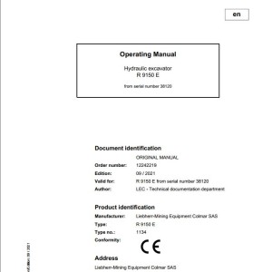 Liebherr R9150E Original Operators Manual 2021