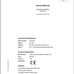 Liebherr R9150E Service Manual 12247046 09.2021