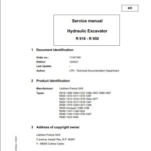 Liebherr R918 - R950 Service Manual 11347349 12.2021