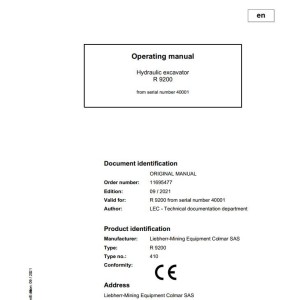 Liebherr R9200 Original Operators Manual 2021