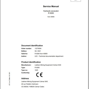 Liebherr R9200 Service Manual 12279594 09.2021