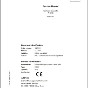 Liebherr R9200 Service Manual 12279594 12.2021