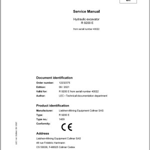Liebherr R9200E Service Manual 12232375 09.2021