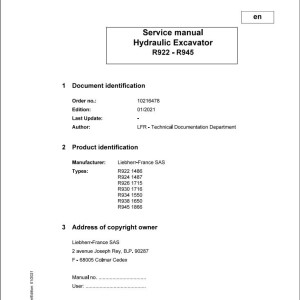 Liebherr R922 - R945 Service Manual 10216478 01.2021