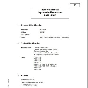 Liebherr R922 - R945 Service Manual 10216478 12.2021