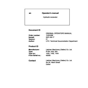 Liebherr R924 R925 Original Operators Manual 11824096 2021